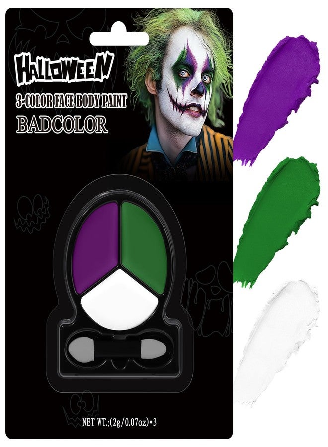 BADCOLOR طلاء وجه وجسم أبيض وأخضر وبنفسجي مع أداة تطبيق، طقم طلاء وجه زيتي للهالوين، مناسب لشخصيات الجنيات المظلمة، ومكياج الملكة الشريرة، وألوان الوجه لأزياء الساحرات والوحوش، ولأزياء التنكر. - Image 1